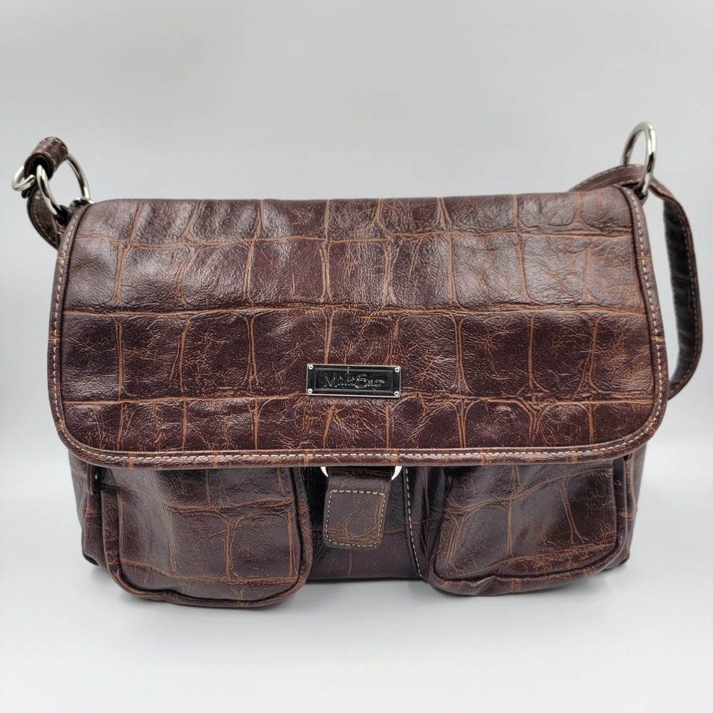 MultiSac Brown Faux Leather Crossbody Shoulder Bag Purse Organizer Multi Pockets